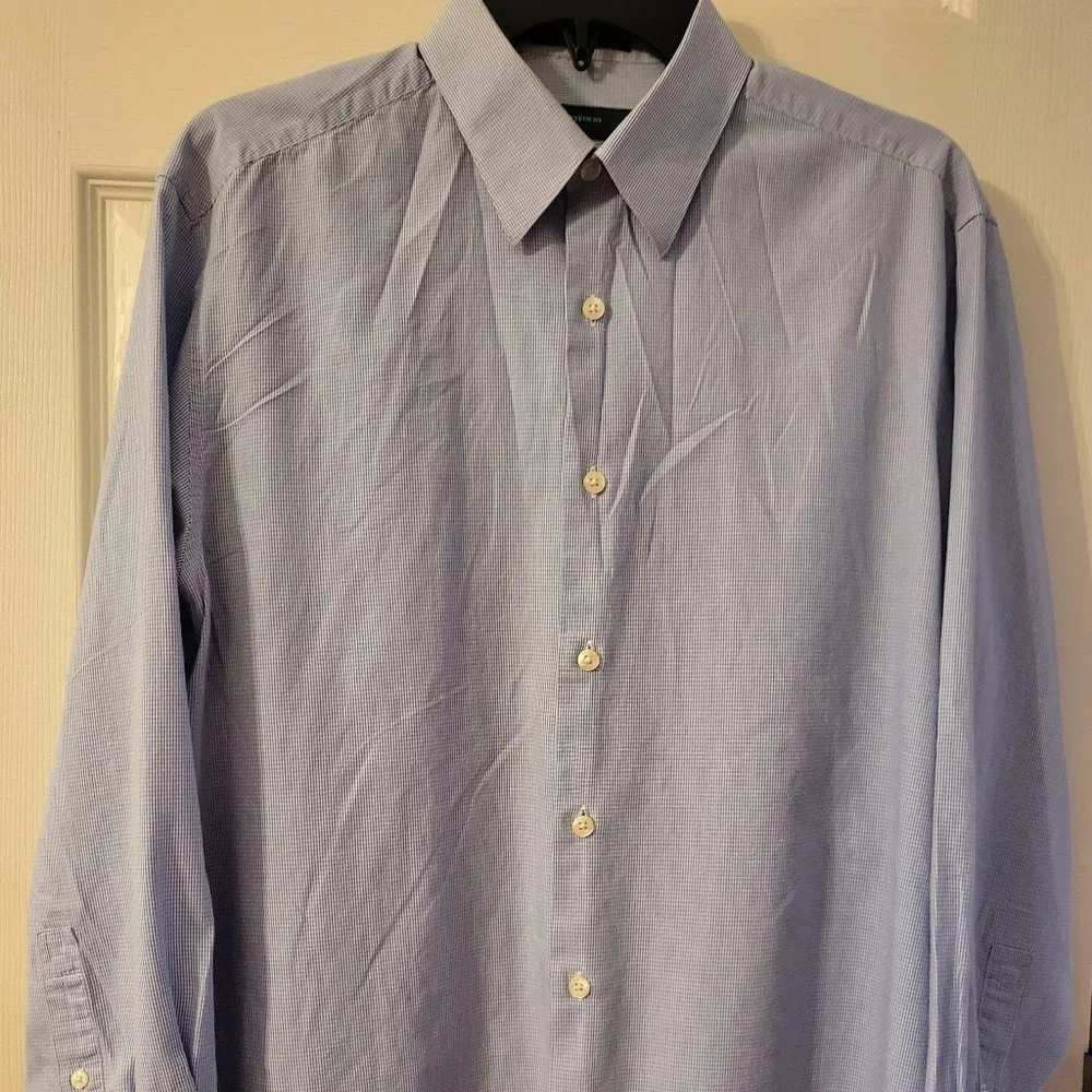 Perry Ellis Portfolio Blue and White Pin-Striped Shirt Sz 16 w/32 X 33 - Picture 2 of 9